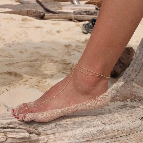 2 Layered Anklet A-GD Beaded Cuban Link Waterproof Adjustable  Anklet for Women - Picture 9 of 9